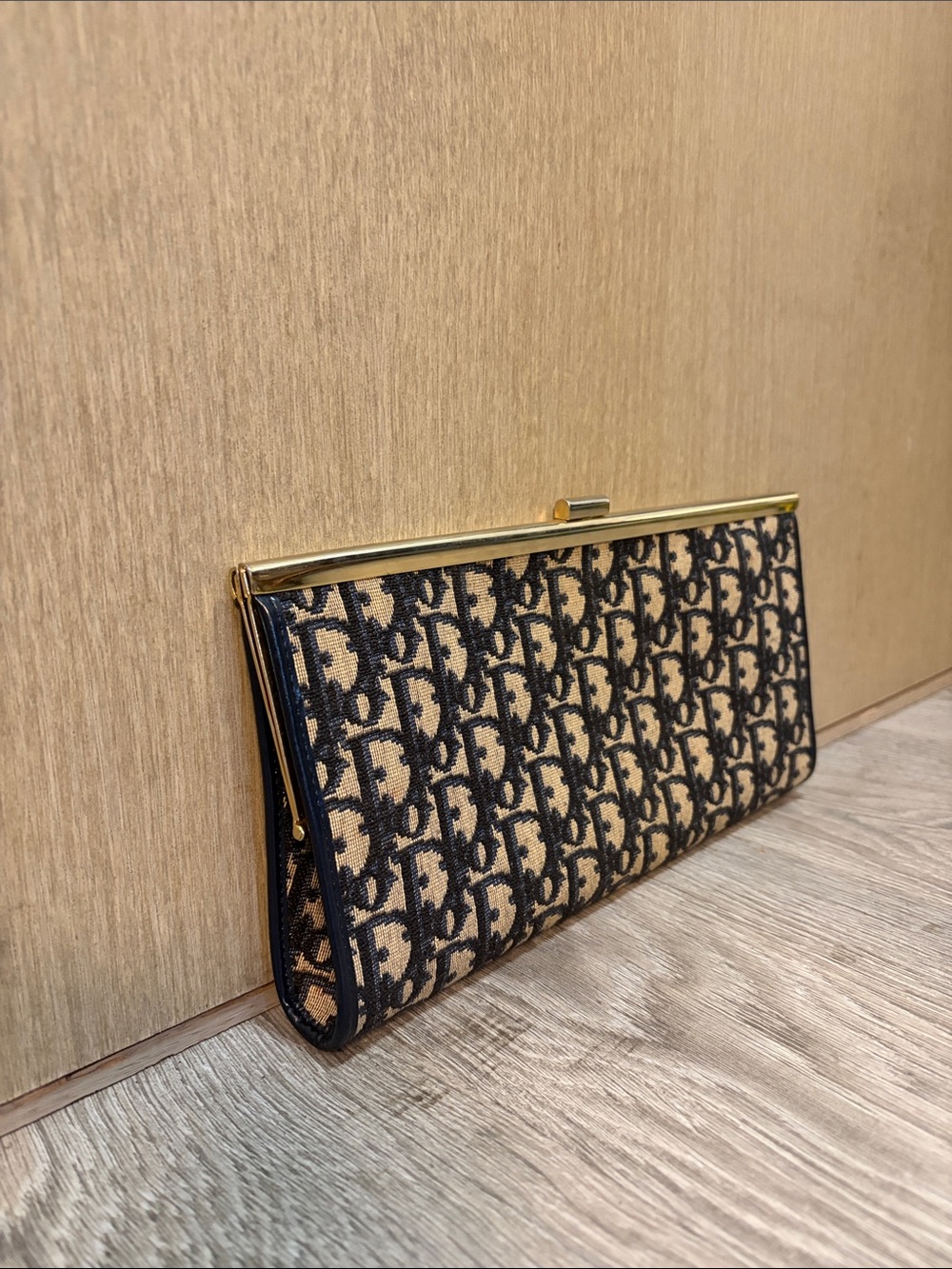 Authentic Vintage Christian Dior Canvas Clutch in Navy and Beige
